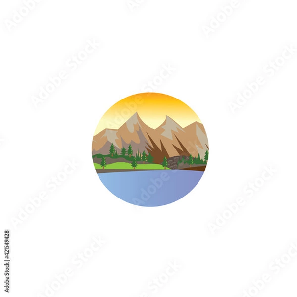 Fototapeta mountain landscape nature vector illustration small circle design with color