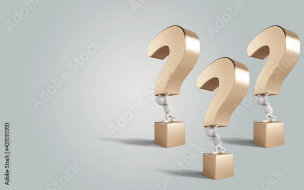 Fototapeta 3d question mark icon background. 3d Illustration of question marks isolated on pastel background.