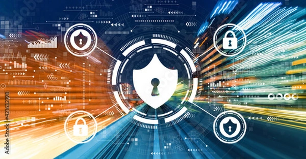 Fototapeta Cyber security theme with high speed motion blur