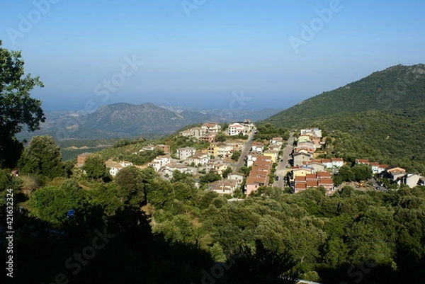 Fototapeta Panoramic view of the village of Osini in Sardinia, Italy