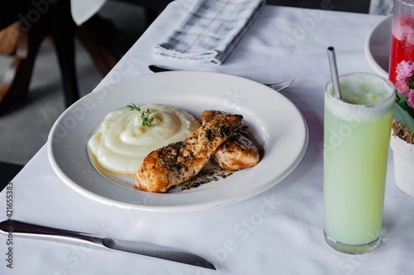 Fototapeta lamb chops with mashed potatoes