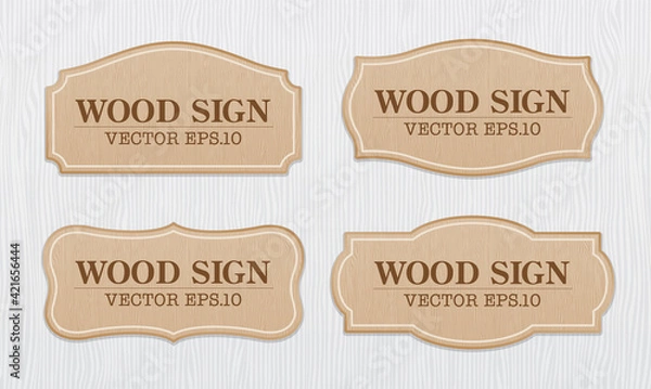 Obraz Classical wood signage vector set on white wood texture background.