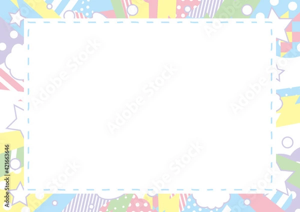 Fototapeta ステッチフレーム　パステルカラーパーティー背景