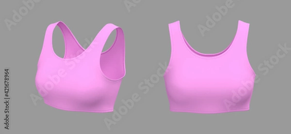 Fototapeta Women’s sports bra mockup in front and side views, design presentation for print, 3d illustration, 3d rendering