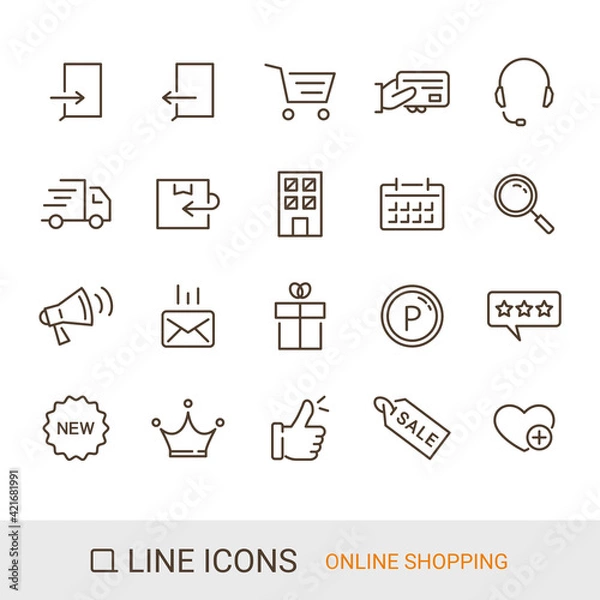 Fototapeta ECサイトアイコン　ショッピングガイド　定番コンテンツ　ラインアイコン