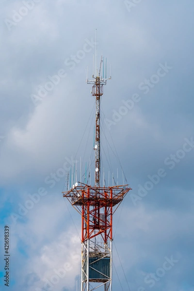 Obraz Communication tower with sky background. Internet antenna