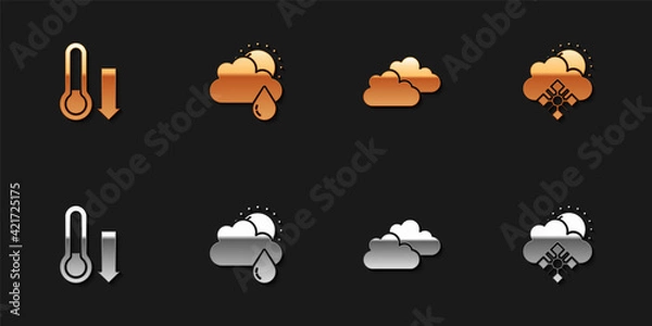 Fototapeta Set Meteorology thermometer, Cloud with rain and sun, and snow icon. Vector