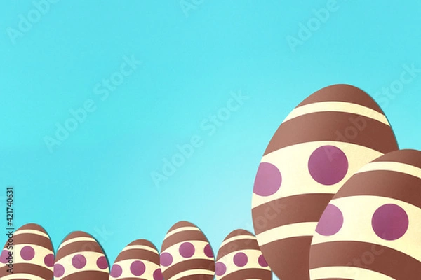 Obraz Easter eggs on light blue background. Colorful. Paper texture. Illustration.