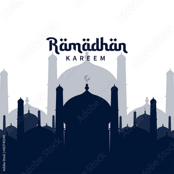 Obraz Ramadhan Mubarak  greeting design with mosque silhouette. vector illustration