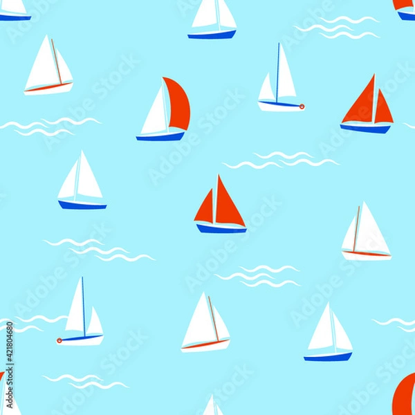 Obraz sailboats and waves, seamless pattern