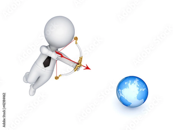Fototapeta 3d person shooting an arrow at a globe.