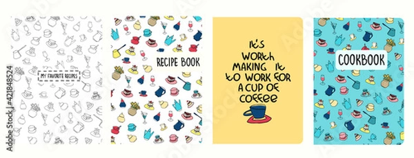 Obraz Cover page vector templates for dessert recipes books. Based on seamless patterns. Headers isolated and replaceable