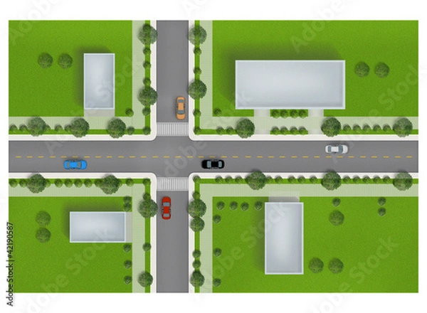 Fototapeta Image collection top views of road and traffic in city