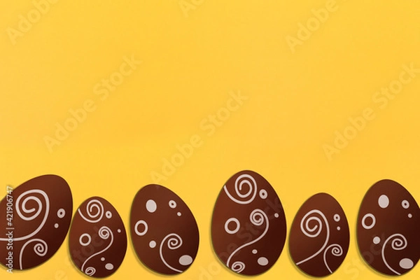 Obraz Painted easter eggs on yellow background. Colorful. Paper texture. Illustration.