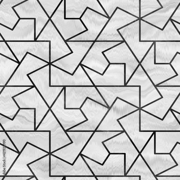 Fototapeta Black and white seamless abstract grunge texture. High quality illustration. Ornate glossy luxurious polished monochrome design for print and surface design. Modern textile art. Ink background.