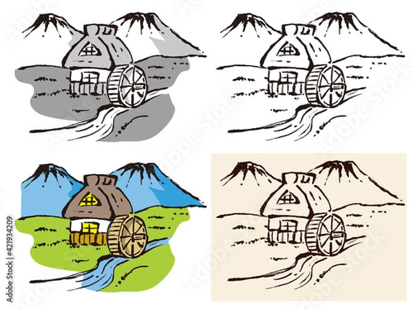 Fototapeta 田舎の風景のイラスト