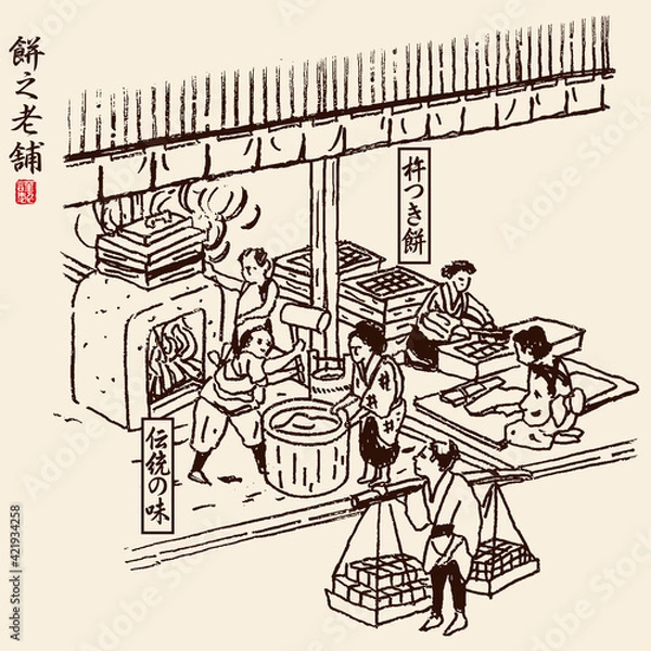 Obraz 昔の餅屋のイラスト