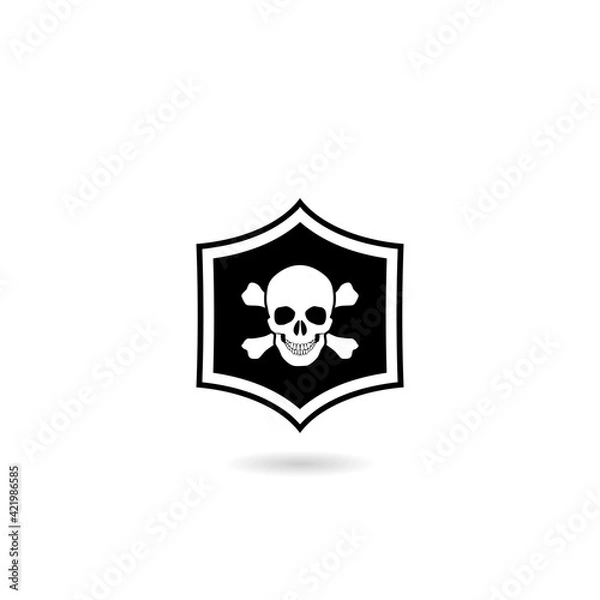 Fototapeta Pirate skull and bones icon with shadow