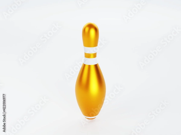 Obraz 3d rendering-Gold Bowling Pins on white background.