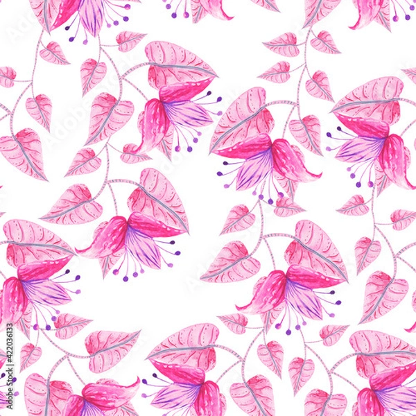Fototapeta Pink flowers rose seamless patterns