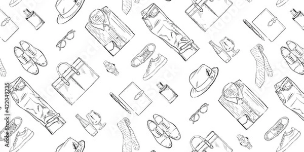 Fototapeta ビジネスマンのカジュアルファッション。父の日ギフトのシームレスパターン。線画。スウォッチパターン登録あり。