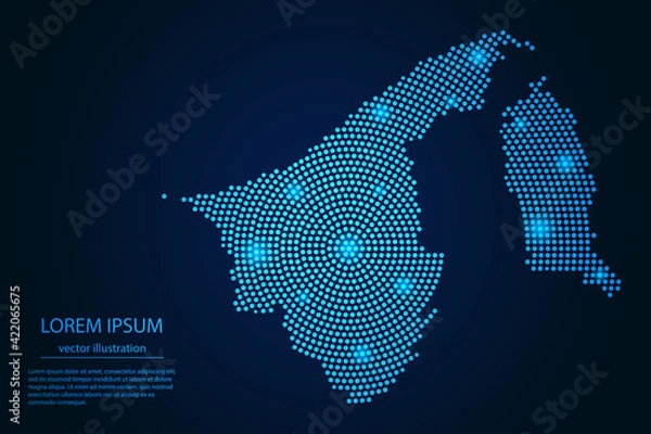 Obraz Abstract image Brunei map from point blue and glowing stars on a dark background. Vector Illustration.