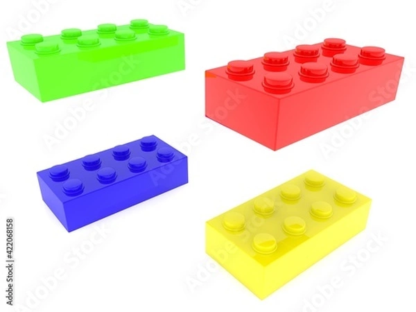 Fototapeta Different colored and toy bricks on white