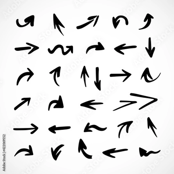 Fototapeta Vector set of hand-drawn arrows, elements for presentation
