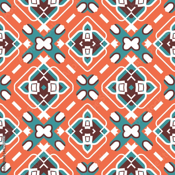 Fototapeta Seamless patern with ethnic diagonal ornament on an orange background. Vector illustration