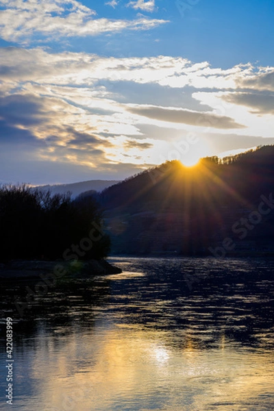 Fototapeta Danube river in Austria at the sunset in the early spring