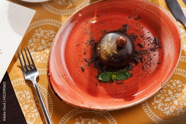 Obraz Chocolate dessert with mint leafs