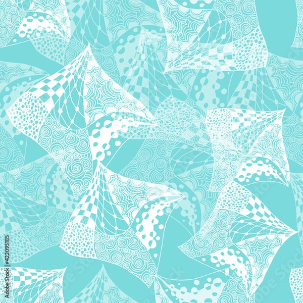 Obraz Zentangle pattern. Abstract pattern of patterned square zentangle shape. Vector repeating zenart background. Tiffany blue