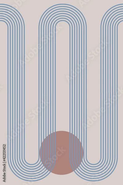 Fototapeta Abstract background with geometric shapes and lines. Rainbow print and sun circle, boho style. Modern minimalist print in pastel colors. Concept of balance, harmony and equilibrium. Vector