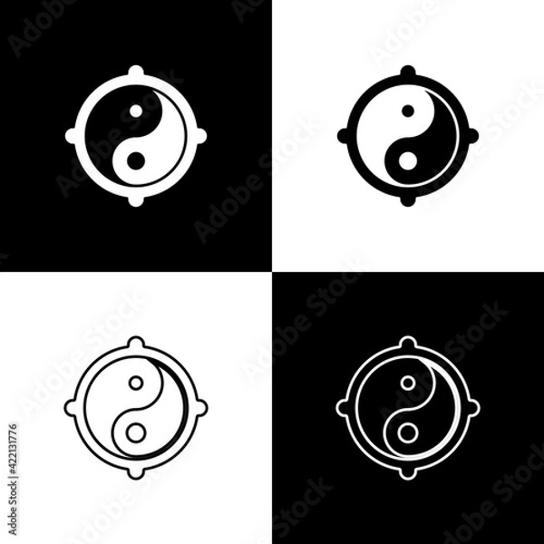 Fototapeta Set Yin Yang symbol of harmony and balance icon isolated on black and white background. Vector