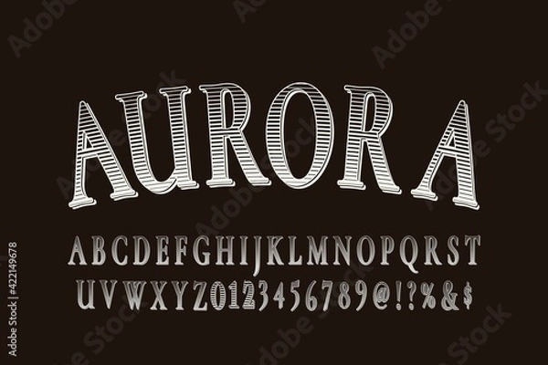 Obraz vintage font, brown and white background, vector alphabet, letters and numbers