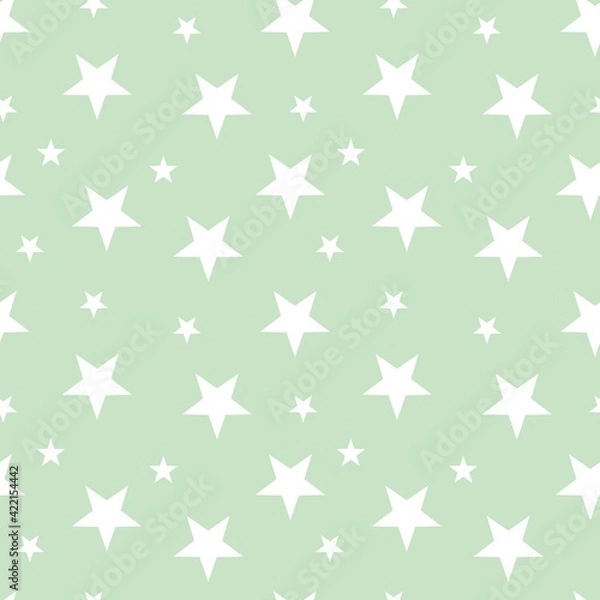 Fototapeta Colorful seamless pattern design with white star symbol and pastel green background