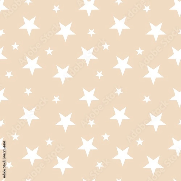 Fototapeta Colorful seamless pattern design with white star symbol and pastel orange background