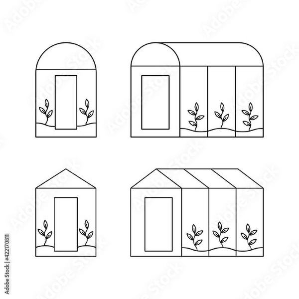 Obraz Set of greenhouse. Vector illustration. Plants growing inside glass greenhouse. Vector empty greenhouse and with plants.