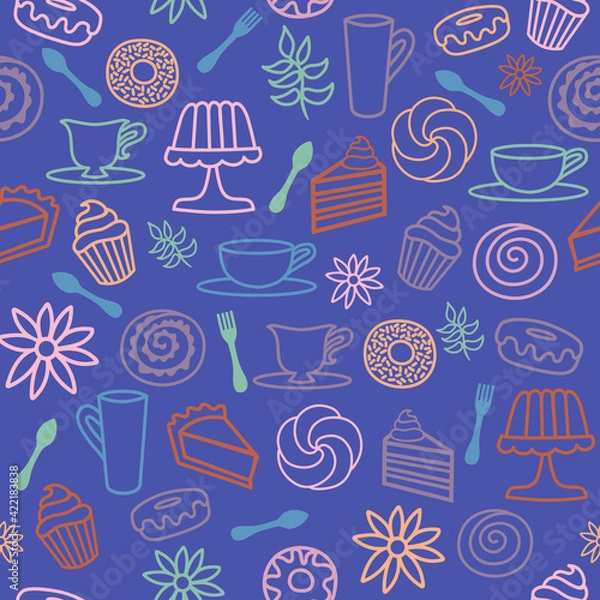 Obraz Purple Bakery Coffee seamless pattern background. Perfect for fabric, scrapbooking, wallpaper projects.