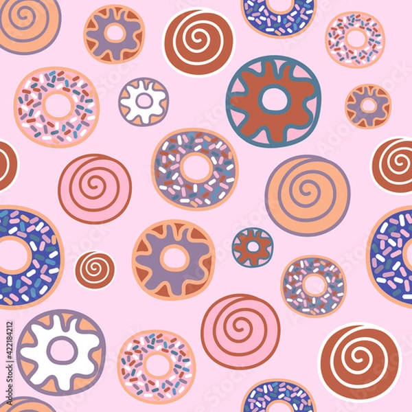 Obraz Vector Pink Donuts Seamless Pattern. Perfect for fabric, scrapbooking, wallpaper projects.
