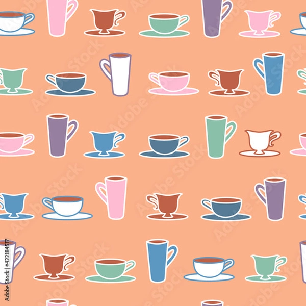 Obraz Vector Peach Coffee Cups seamless pattern background. Perfect for fabric, scrapbooking, wallpaper projects.