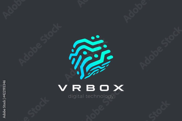 Fototapeta Box Logo Cube abstract design Virtual RealityTechnology vector template linear style. Neural network Artificial intelligence AI internet web Logotype concept icon.