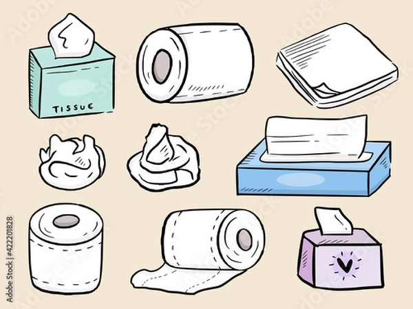 Obraz Set of tissue and box drawing cartoon icon illustration