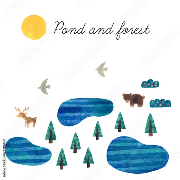 Obraz 青い森と湖