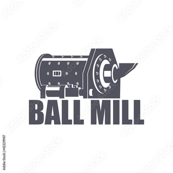 Fototapeta Ball mill, monochrome image in a flat style. Industrial concept, mining and processing industry. Vector illustration
