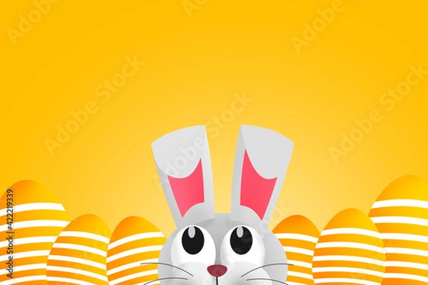 Obraz Cute Easter bunny around Easter eggs. Copy space. Illustration 