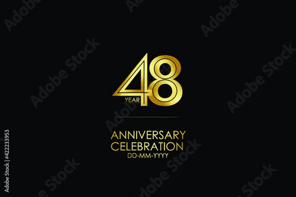 Fototapeta 48 year anniversary celebration Gold Line. logotype isolated on Black background for celebration, invitation card, and greeting card-Vector