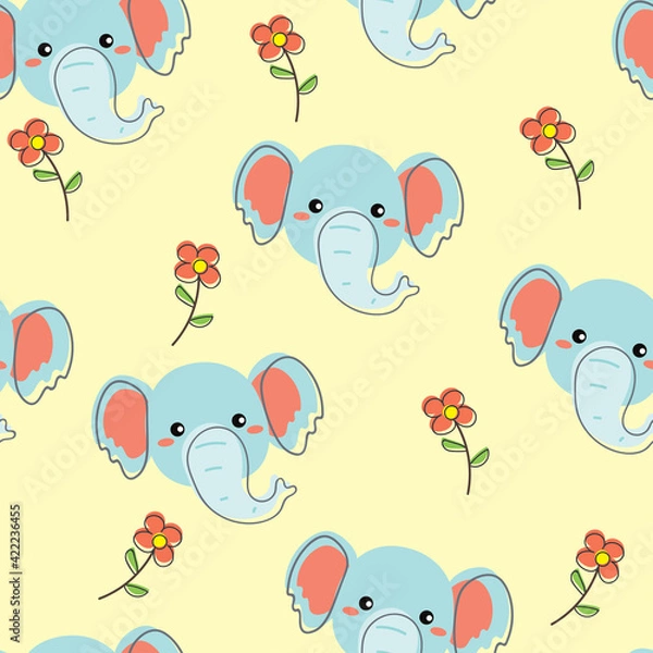 Fototapeta Seamless pattern with cute cartoon elephant for fabric print, textile, gift wrapping paper. colorful vector for kids, flat style