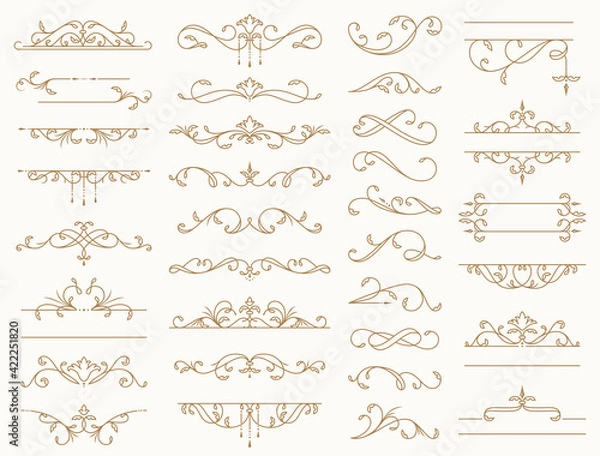 Obraz Vintage borders, decorative lines, dividers, swirls. Vector design elements.