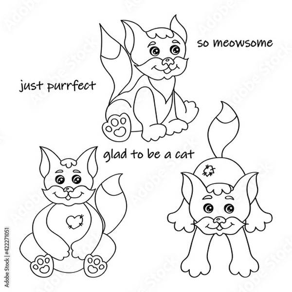 Obraz Set of nice cats silhouette for coloring book vector illustration